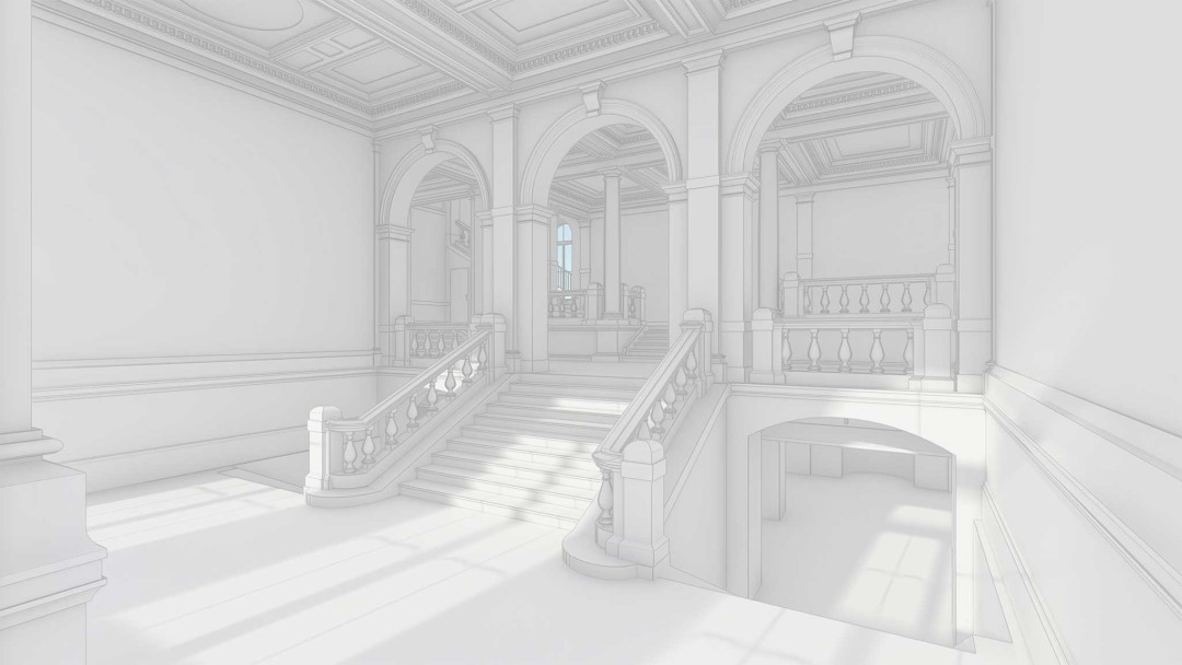 Winterthur. ZHAW Campus 3D-Modell Eingangshalle. ING PLUS