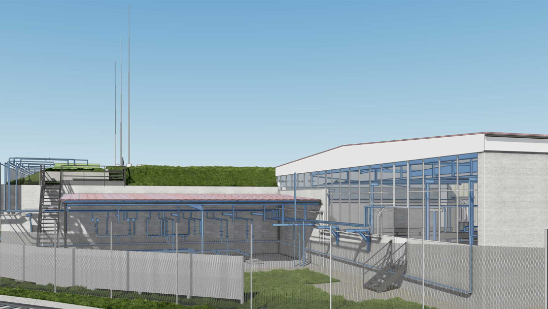 3D-Modellierung mit Leitungen vom Betriebsareal Vitogaz in Winterthur. ING PLUS