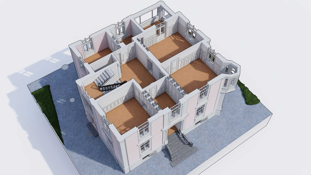 3D-Grundriss aus Gebäudeaufnahme Villa Sonnenberg in Frauenfeld. ING PLUS