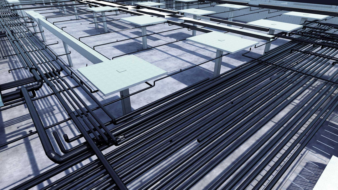 Adliswil. Erweiterung Tiefgarage. 3D-Modellierung mit Leitungen. ING PLUS