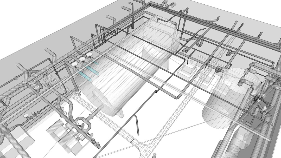 Umbau Heizraum. 3D-Leitungen. ING PLUS