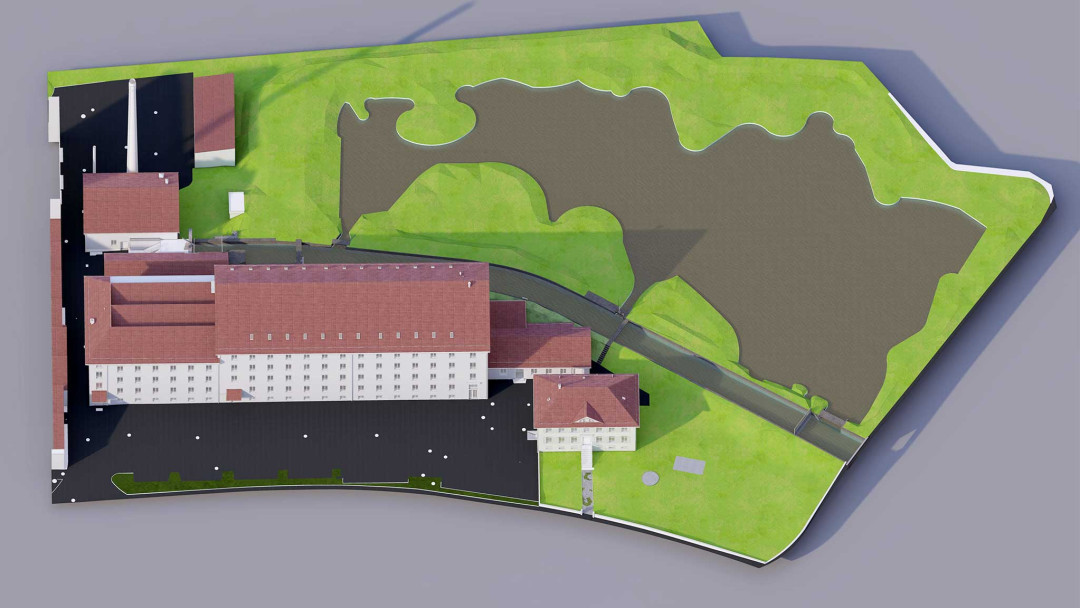 Kollbrunn. Umbau Kraftwerk, Spinnerei und Villa. 3D-Modell Areal. ING PLUS