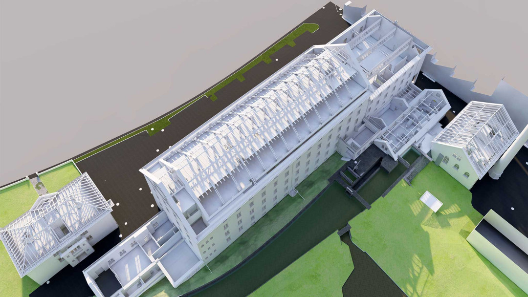 Kollbrunn. Umbau Kraftwerk, Spinnerei und Villa. 3D-Modell. ING PLUS