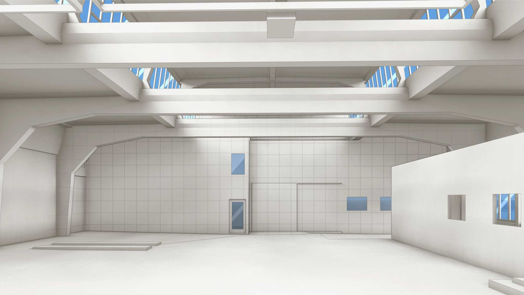 3D-Modell vom Gewerbebau Binelli Automobile. Gebäudeaufnahme. ING PLUS