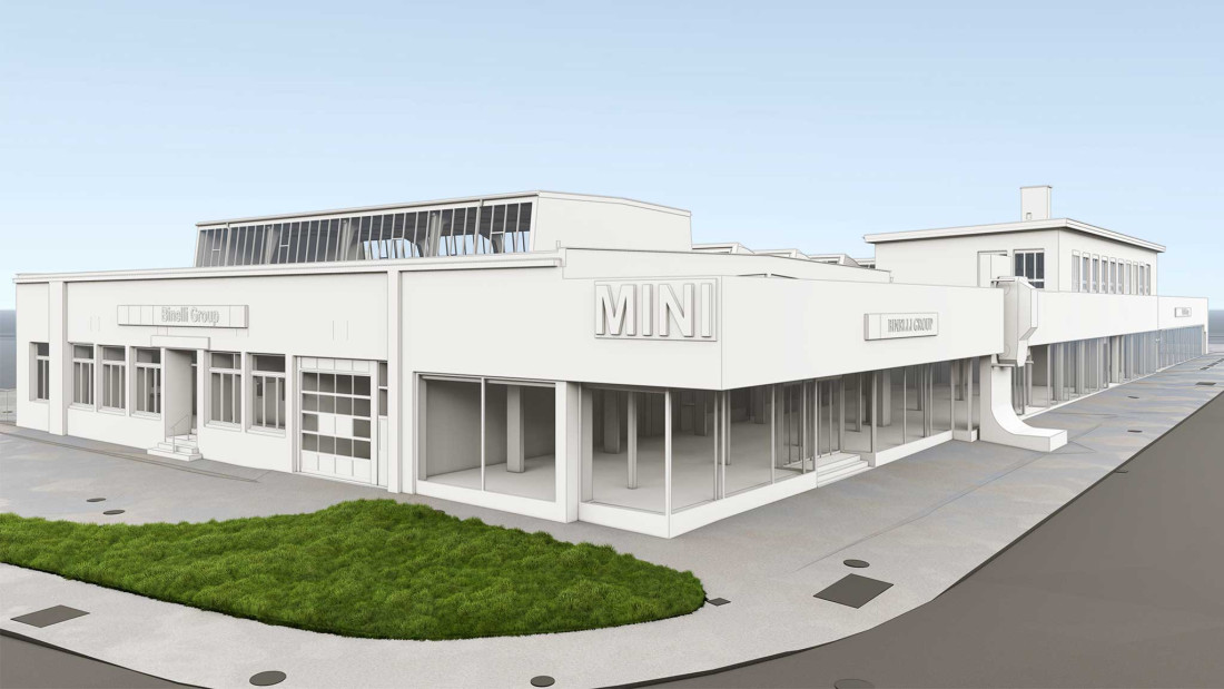 Fotos 3D-Modell vom Gewerbebau Binelli Automobile. Gebäudevermessung. ING PLUS