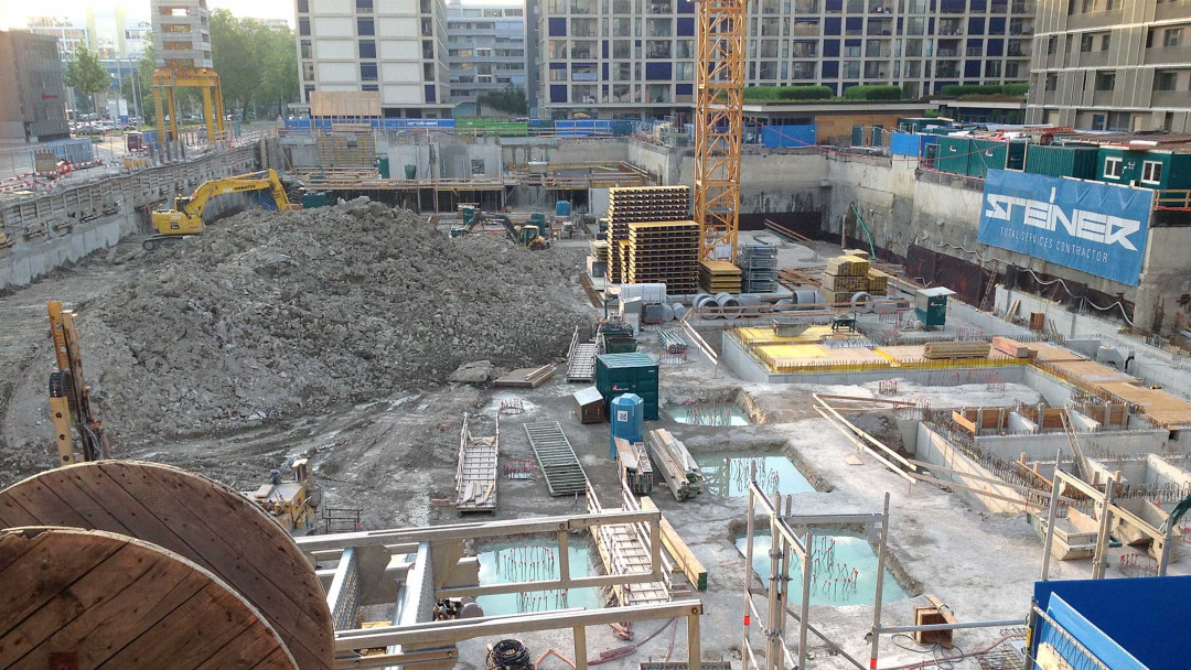 Zürich. Vermessung Arealüberbauung SkyKey Steiner. ING PLUS