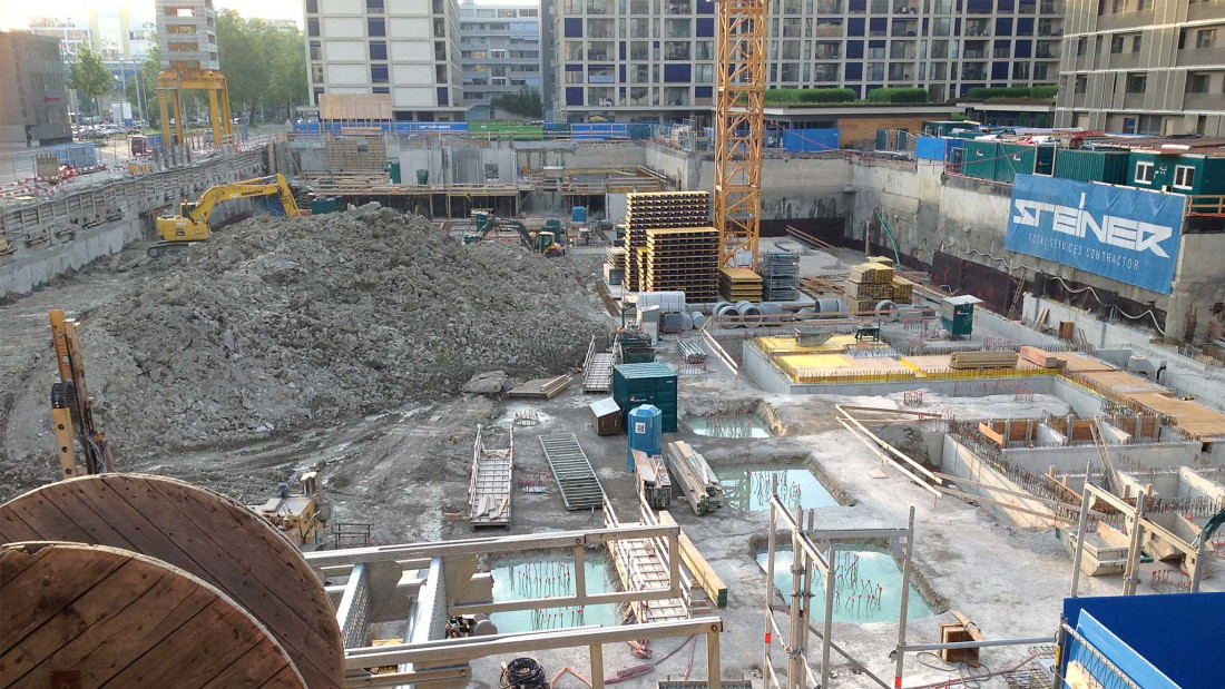 Fotos Zürich. Vermessung Arealüberbauung SkyKey Steiner. ING PLUS