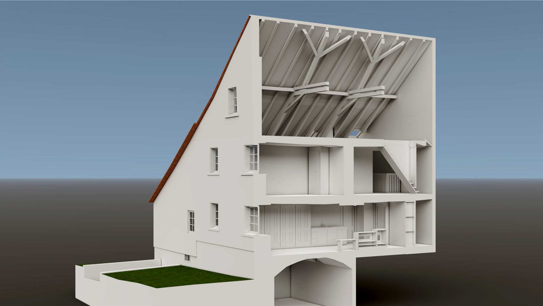 Oberembrach. Gebäudeaufnahme 3D-Längsschnitt. ING PLUS