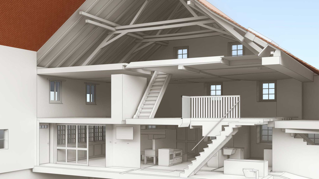 Fotos Oberembrach. Gebäudeaufnahme 3D-Querschnitt. ING PLUS