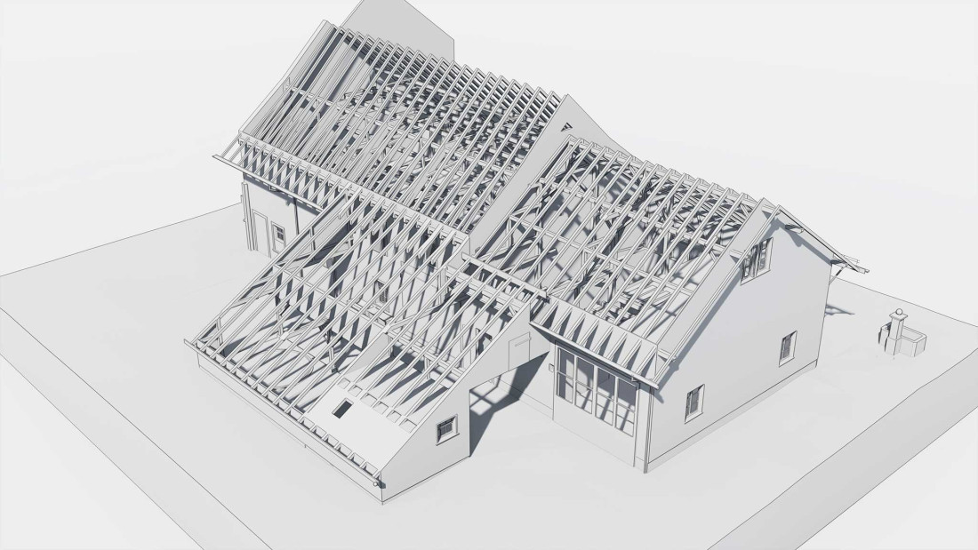 Fotos Winterthur ZH, Neubau 2 MFH, 3D Modellierung Dachstock, ING PLUS