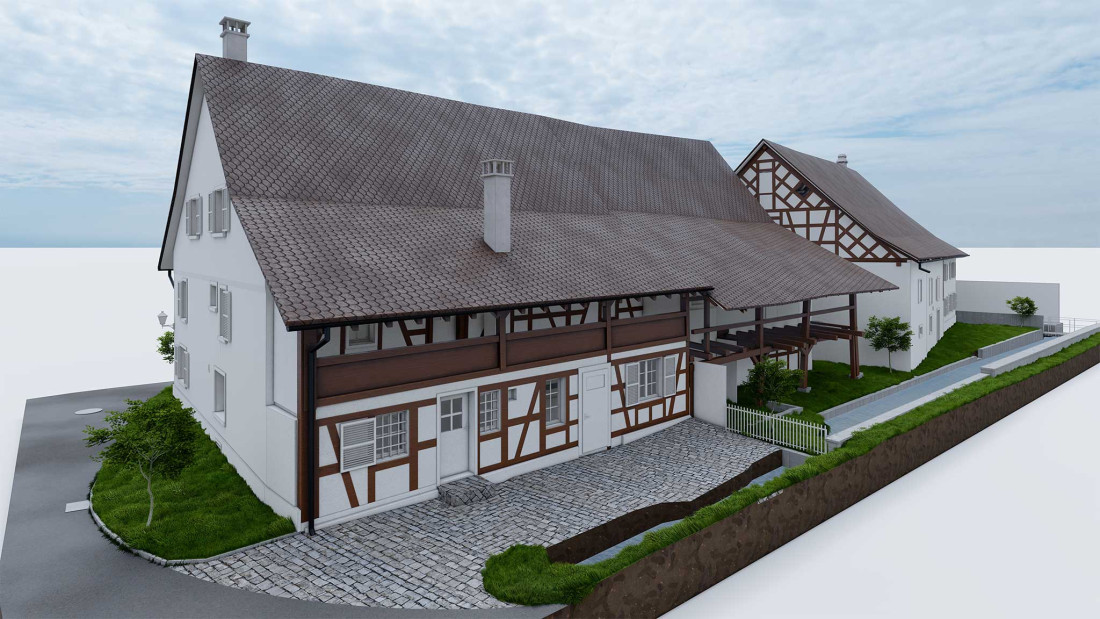 Fotos 3D-Modell. MFH mit Scheune. Zürich. ING PLUS