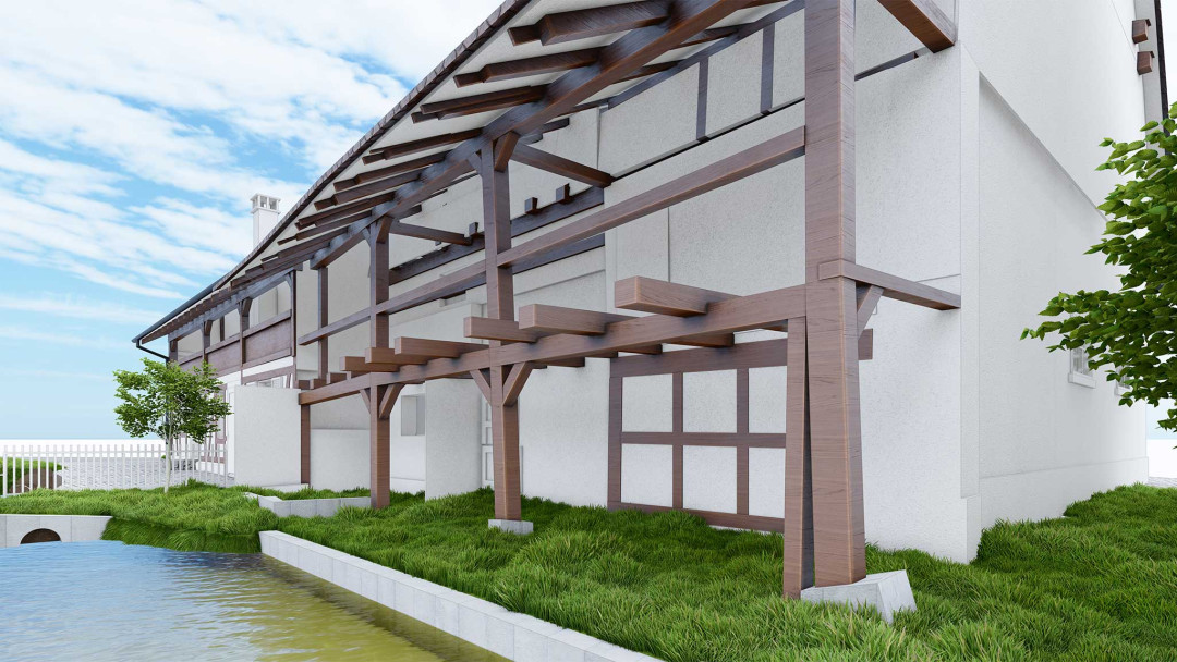 3D-Modell. Riegelbau. Andelfingen in Zürich. ING PLUS