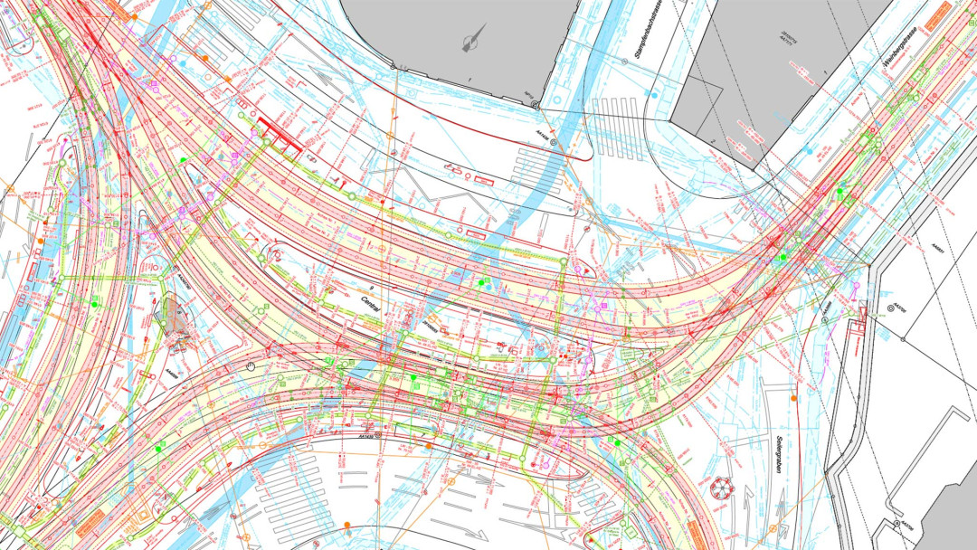Vermessung. Projektplan Tramhaltestelle Central in Zürich. ING PLUS