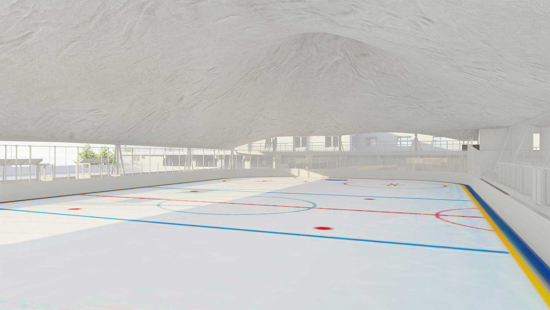 Dielsdorf in Zürich. Sportpark Erlen. 3D-Modell Eisfeld. ING PLUS