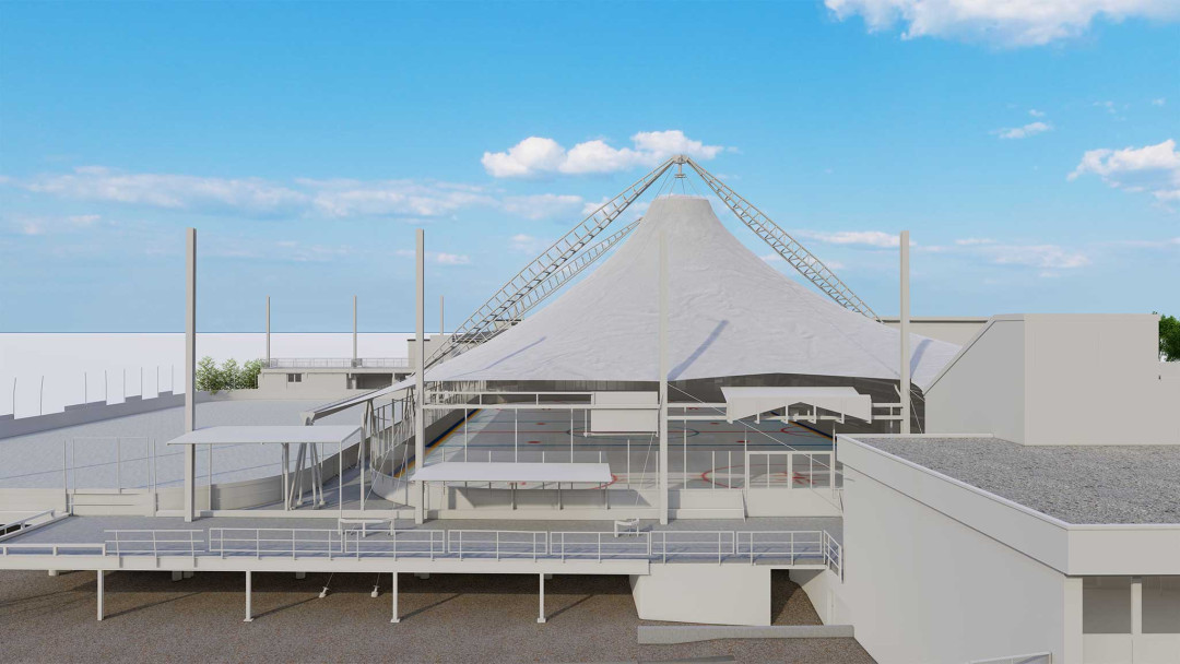 Dielsdorf in Zürich. Sportpark Erlen. 3D-Modell aus Gebäudevermessung. ING PLUS