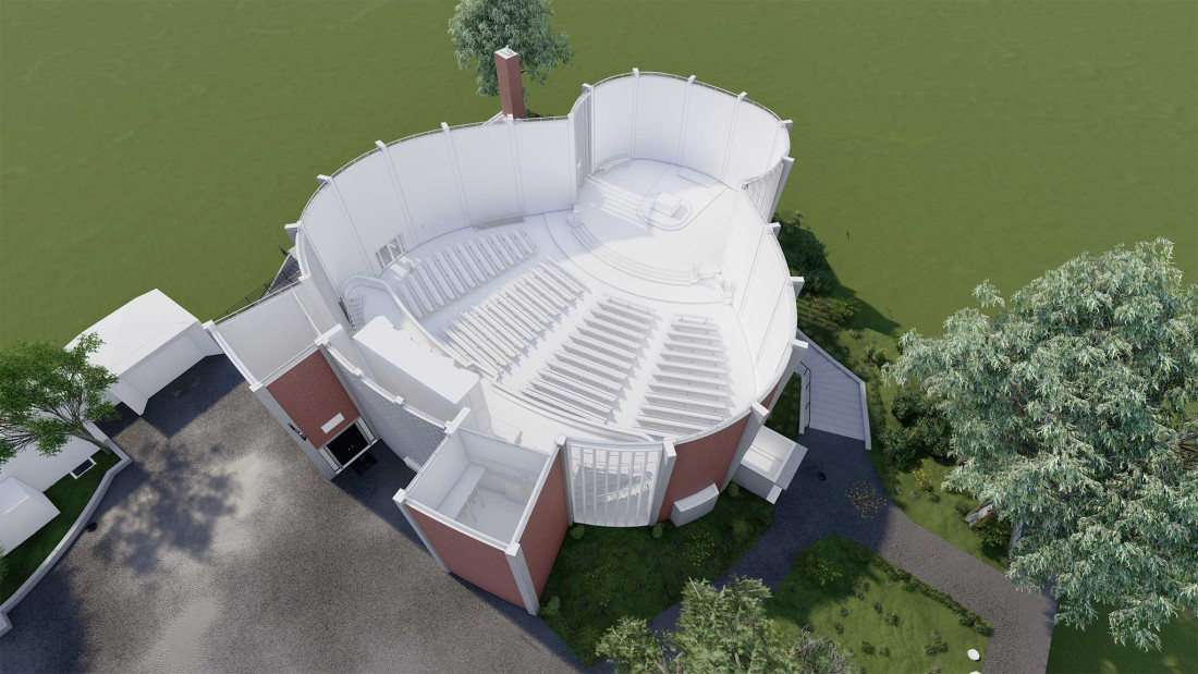 Fotos 3D-Grundriss. Kirchensaal St. Laurentius in Winterthur. ING PLUS