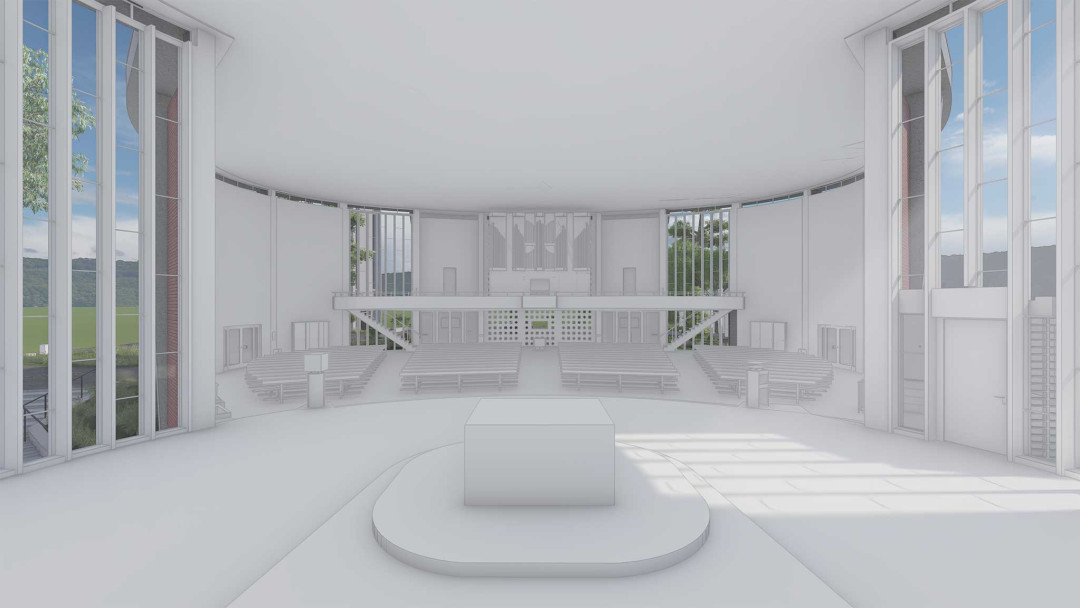 3D-Modell. Kirchensaal St. Laurentius in Winterthur. ING PLUS
