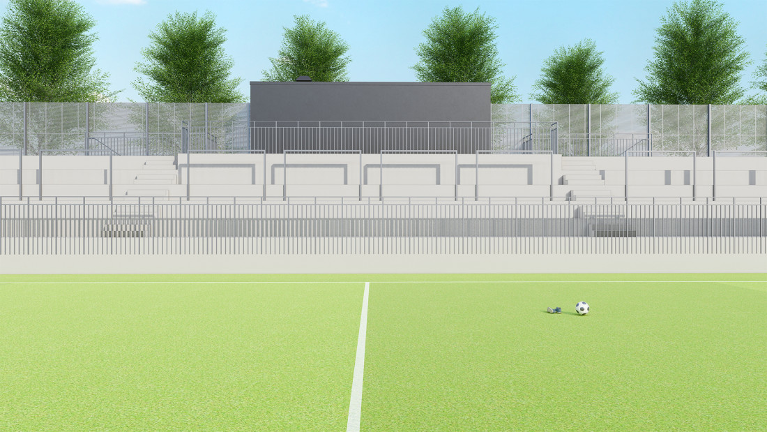 Fotos Wil SG, Sportplatz Bergholz (heute Lidl Arena), 3D-Modellierung Nordtribüne, ING PLUS