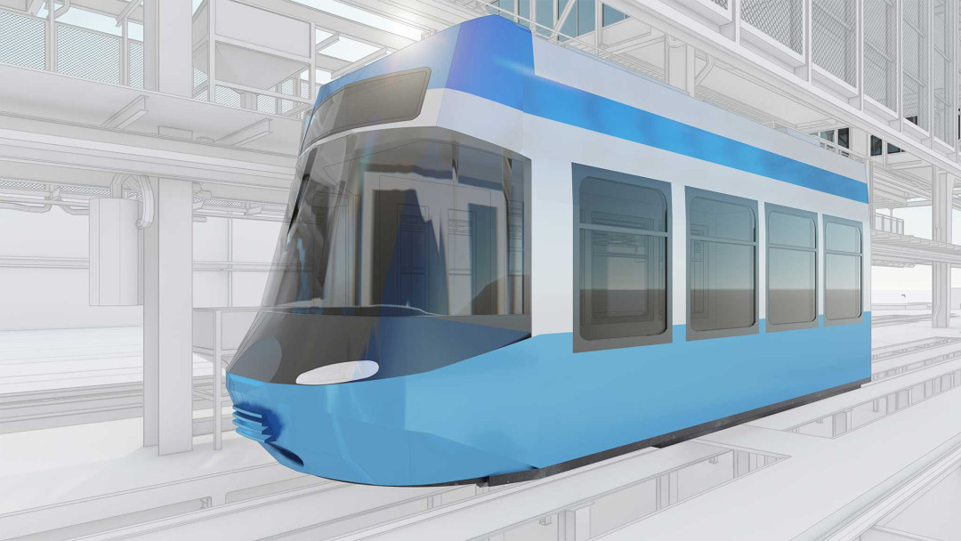 3D-Modell. Tramdepot VBZ. Tram Cobra. ING PLUS
