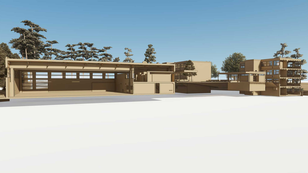 Winterthur. Umbau Schulhaus Steinacker. 3D-Längsschnitt. ING PLUS