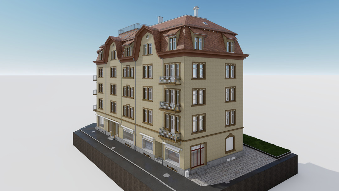 Winterthur. Gebäudeaufnahme 3D-BIM-Modell Wohn- und Geschäftshaus. ING PLUS