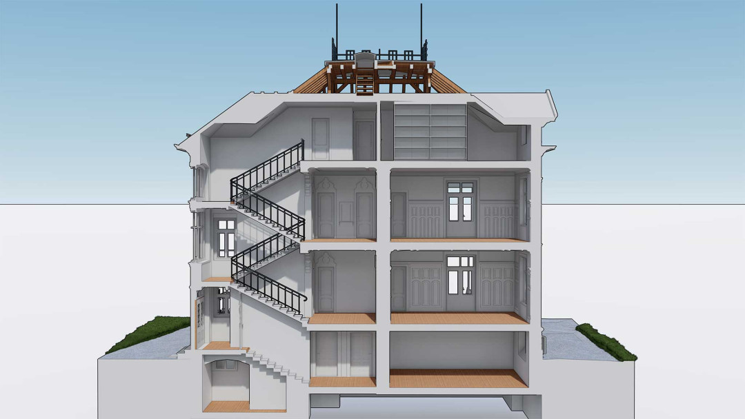 Frauenfeld. Villa Sonnenberg. Gebäudevermessung. 3D-Querschnitt. ING PLUS