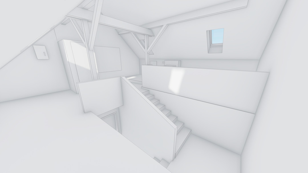 Winterthur. Wohn- und Geschäftshaus 3D-Treppenhaus aus Gebäudeaufnahme. ING PLUS