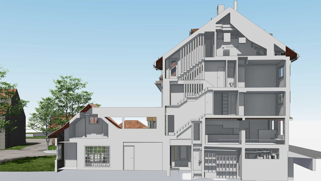 Unterägeri. Bosshard Schule. 3D-Schnitt. ING PLUS