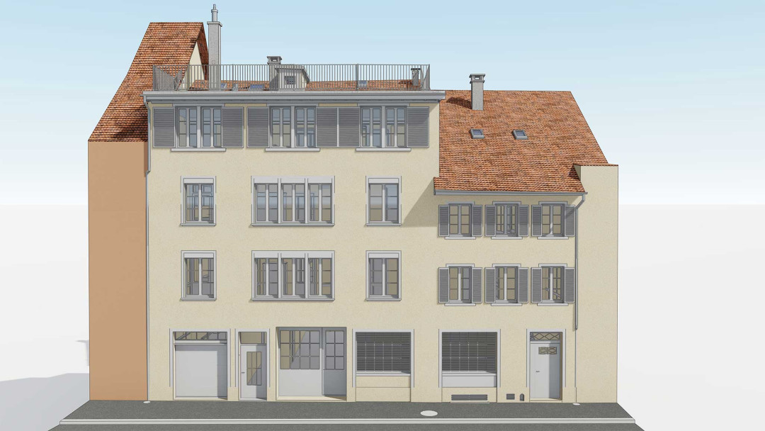 Winterthur. Umbau von 4 Stadthäuser. 3D-Ansicht. ING PLUS