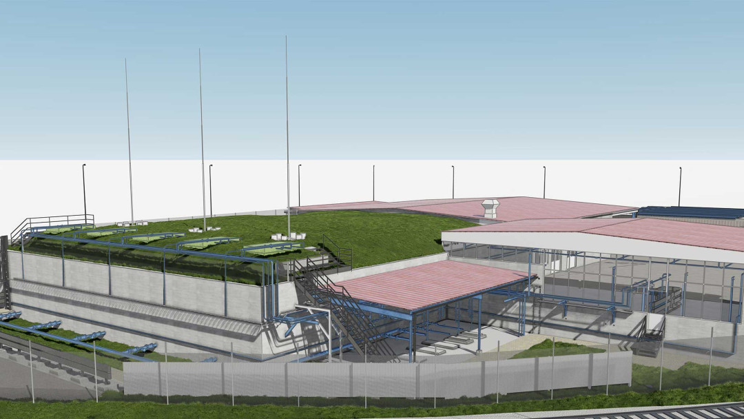 3D-Modell mit Leitungen vom Betriebsareal Vitzogaz in Winterthur. ING PLUS