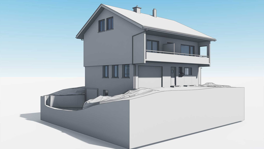 Umbau Altes Postgebäude, Dinhard ZH, 3D-Gebäudeaufnahme, ING PLUS