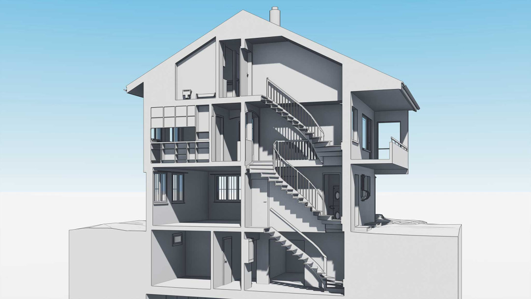 Umbau Altes Postgebäude, Dinhard ZH, 3D-Querschnitt, ING PLUS