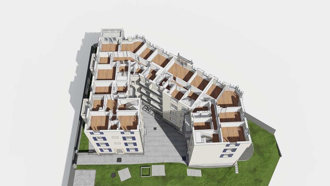 Fotos St. Gallen. Umbau eines Mehrfamilienhauses. 3D-Grundriss aus Gebäudeaufnahme. ING PLUS