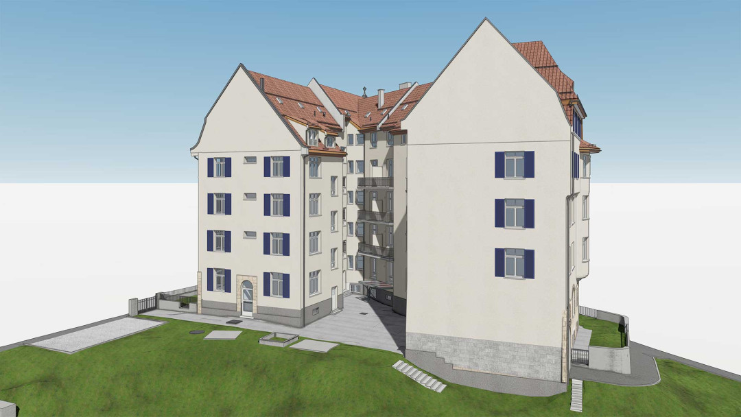 St. Gallen. Umbau eines Mehrfamilienhauses. 3D-Modellierung aus Gebäudevermessung. ING PLUS