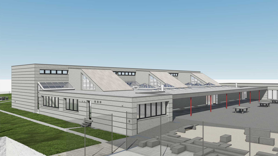 Gebäudeaufnahme Schulhaus Gschwader in Uster. 3D-Modell. ING PLUS