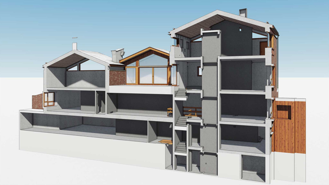 Villa Cesa Saluti GR, 3D Modell Längsschnitt, ING PLUS