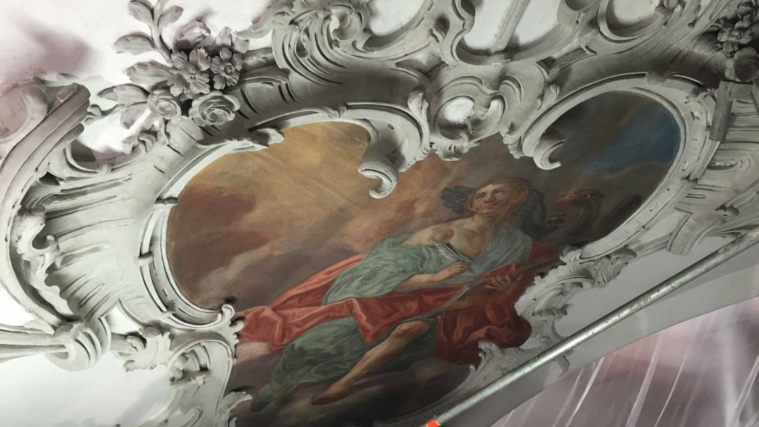 Gebäudeaufnahme Deckenfresken. Kirche St. Martin in Schwyz SZ. ING PLUS